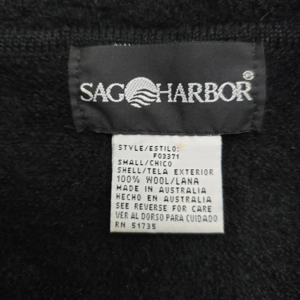 Sag Harbor Womens Black 100% Wool Button Front Collared Cardigan Sweater Small